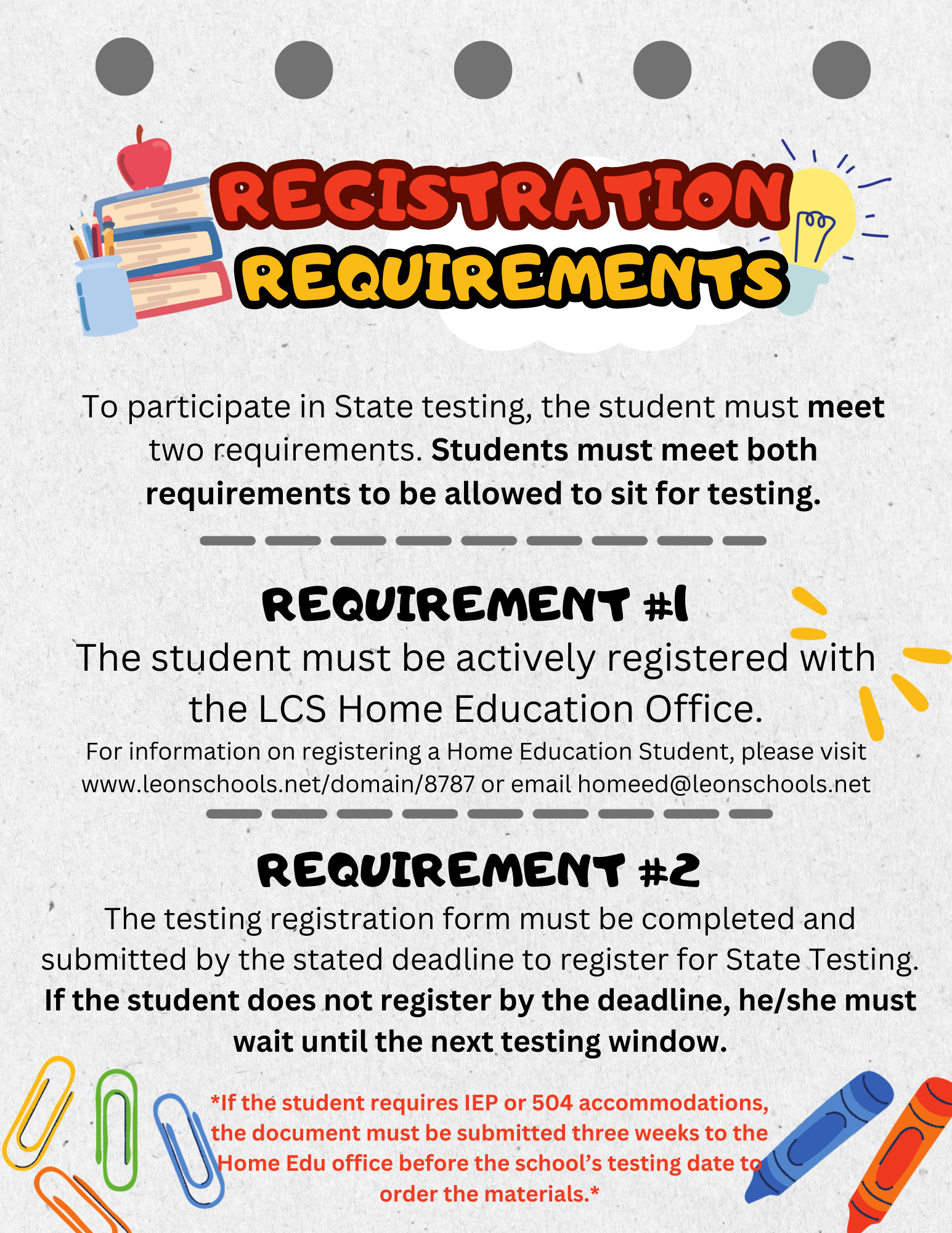 Students must be registered with Home Edu and submit a testing ticket by 01/31/2024 Students must be registered with Home Edu and submit a testing ticket by 01/31/2024